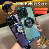 Electroplated Phone Case Luxury Plating CD Pattern Magsafe Bracket Case For 12 13 14 Pro Max Invisible Camera Stand Holder Lens Holder Magnetic Suction - Show Gadgets